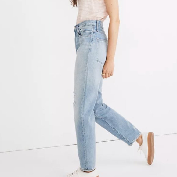 SZ 30 Madewell: MOM JEAN Ripped Edition Light Wash - Picture 3 of 9